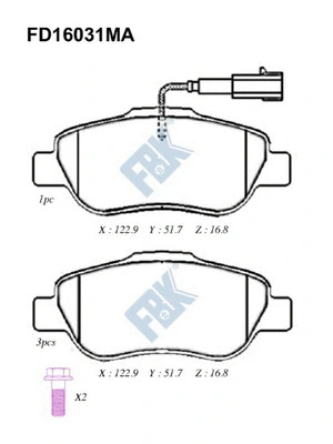 Kit de plaquettes de frein, frein à disque FBK FD16031MA