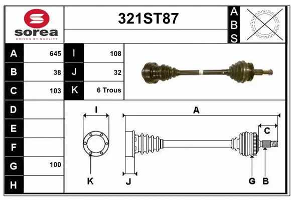 Arbre de transmission STARTCAR 321ST87