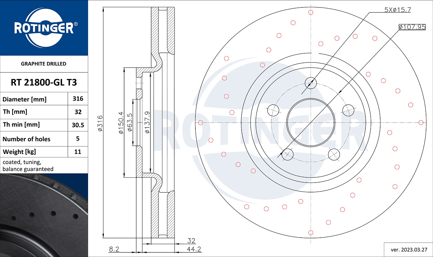 Disque de frein ROTINGER RT 21800-GL T3