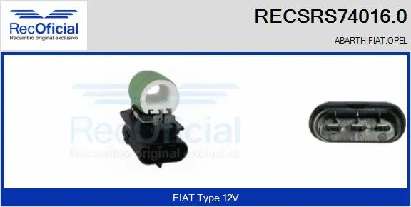 Prérésistance, moteur électrique (ventilateur de radiateur) RECOFICIAL RECSRS74016.0