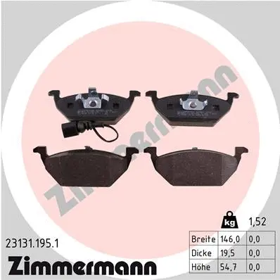 Kit de plaquettes de frein, frein à disque ZIMMERMANN 23131.195.1