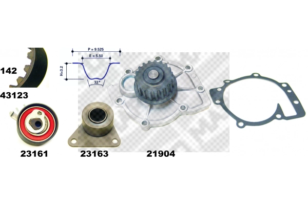 Pompe à eau + kit de courroie crantée MAPCO 41123