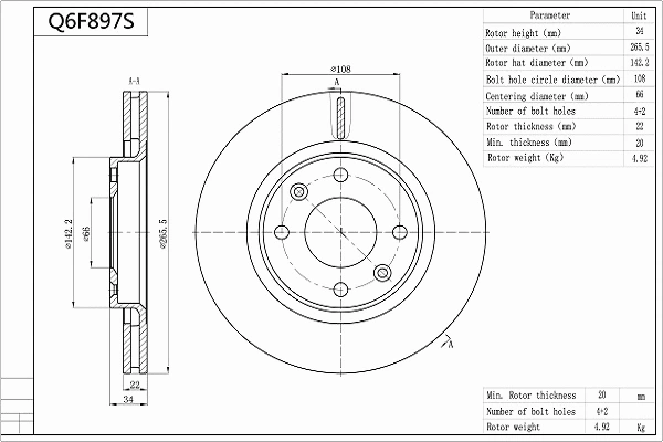 Disque de frein AISIN Q6F897S
