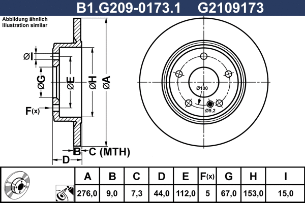 Disque de frein GALFER B1.G209-0173.1