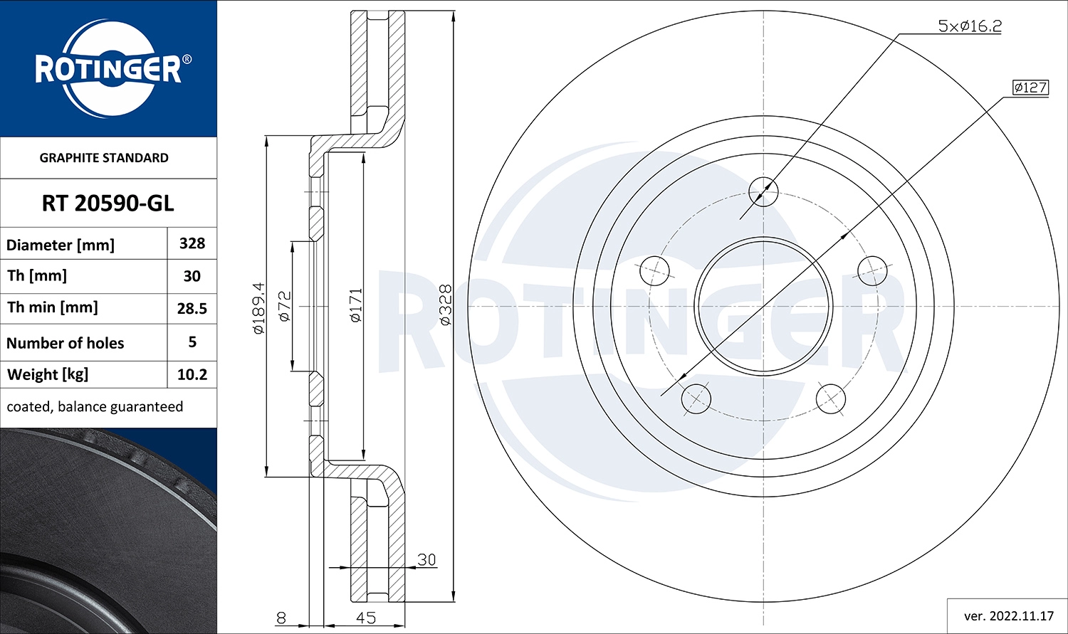 Disque de frein ROTINGER RT 20590-GL