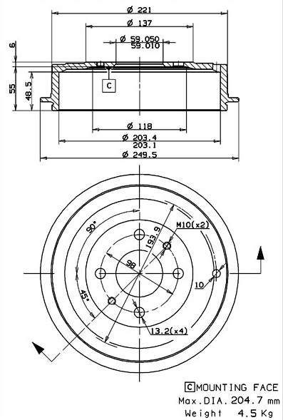Tambour de frein VILLAR 627.0265