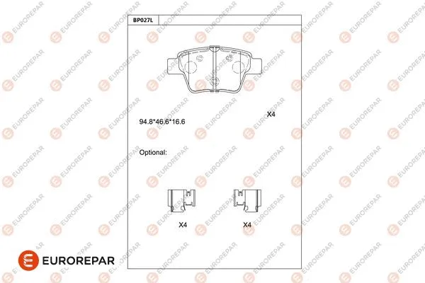 Kit de plaquettes de frein, frein à disque EUROREPAR 1681208580