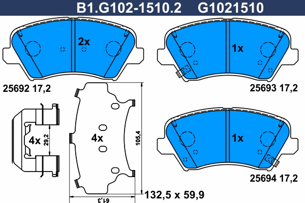 Kit de plaquettes de frein, frein à disque GALFER B1.G102-1510.2