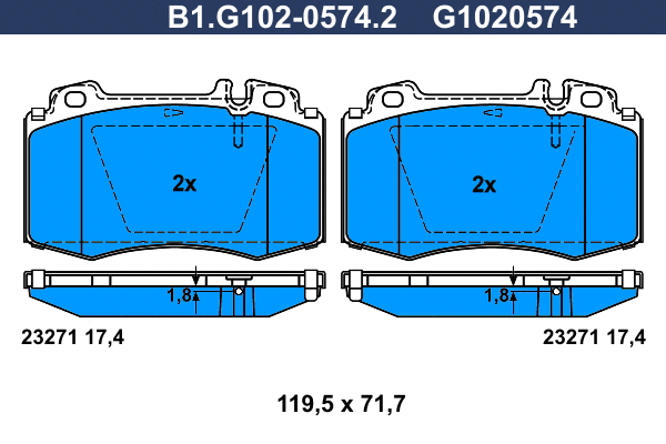 Kit de plaquettes de frein, frein à disque GALFER B1.G102-0574.2