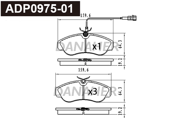 Kit de plaquettes de frein, frein à disque DANAHER ADP0975-01