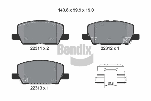 Kit de plaquettes de frein, frein à disque BENDIX Braking BPD2452