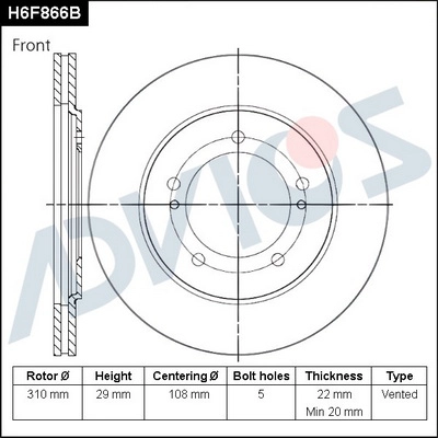 Disque de frein ADVICS H6F866B