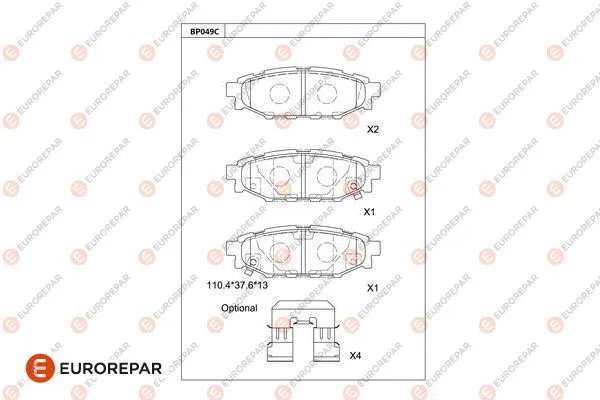 Kit de plaquettes de frein, frein à disque EUROREPAR 1681217780