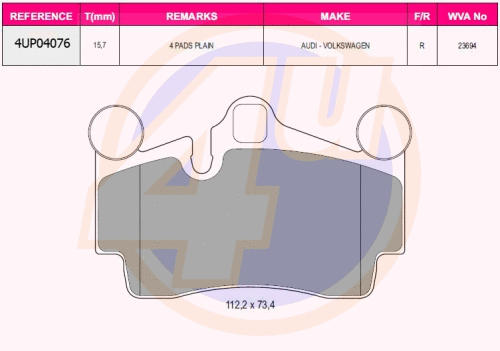 Kit de plaquettes de frein, frein à disque 4u 4UP04076