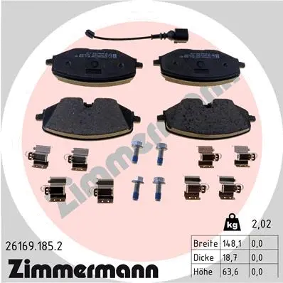 Kit de plaquettes de frein, frein à disque ZIMMERMANN 26169.185.2