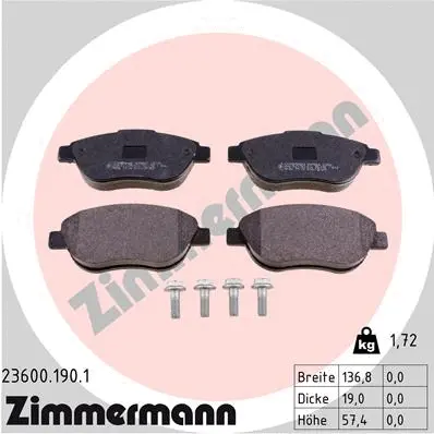 Kit de plaquettes de frein, frein à disque ZIMMERMANN 23600.190.1