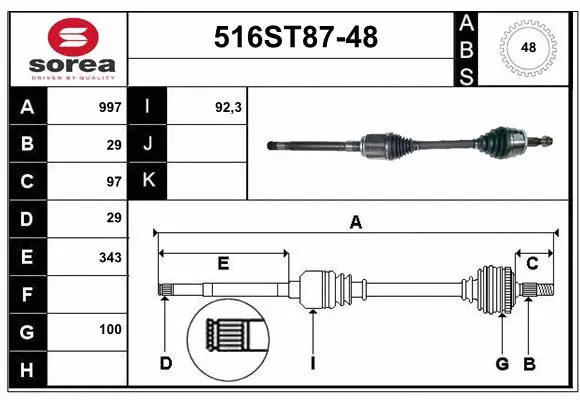 Arbre de transmission STARTCAR 516ST87-48