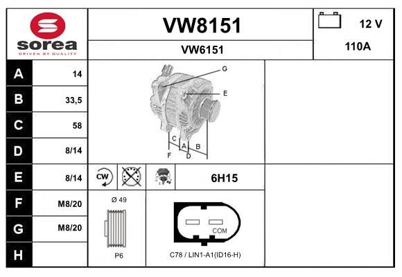 Alternateur SNRA VW8151