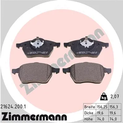 Kit de plaquettes de frein, frein à disque ZIMMERMANN 21624.200.1