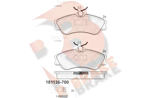 Kit de plaquettes de frein, frein à disque R BRAKE RB1136-700