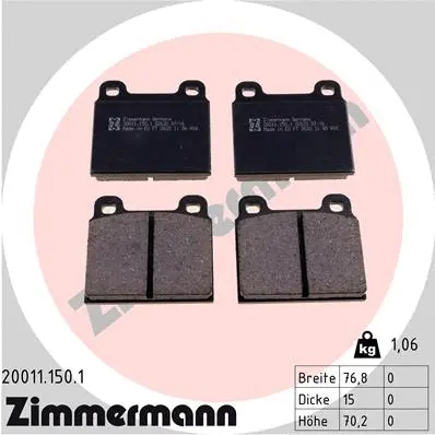 Kit de plaquettes de frein, frein à disque ZIMMERMANN 20011.150.1