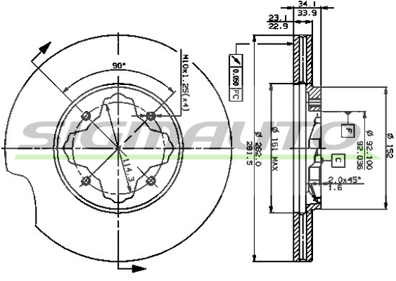 Disque de frein SIGMAUTO DBA619V