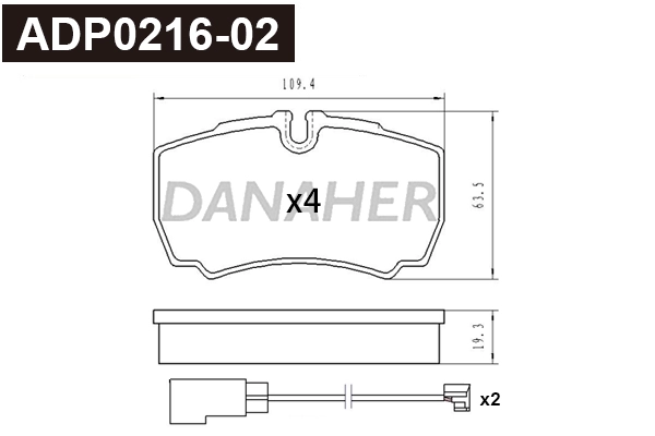 Kit de plaquettes de frein, frein à disque DANAHER ADP0216-02