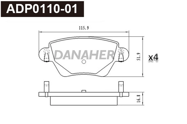 Kit de plaquettes de frein, frein à disque DANAHER ADP0110-01