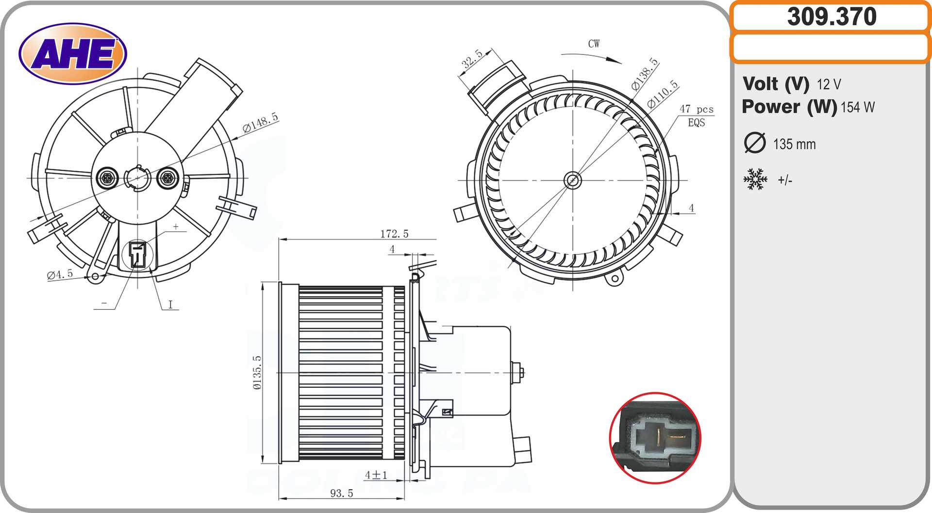 Pulseur d'air habitacle AHE 309.370