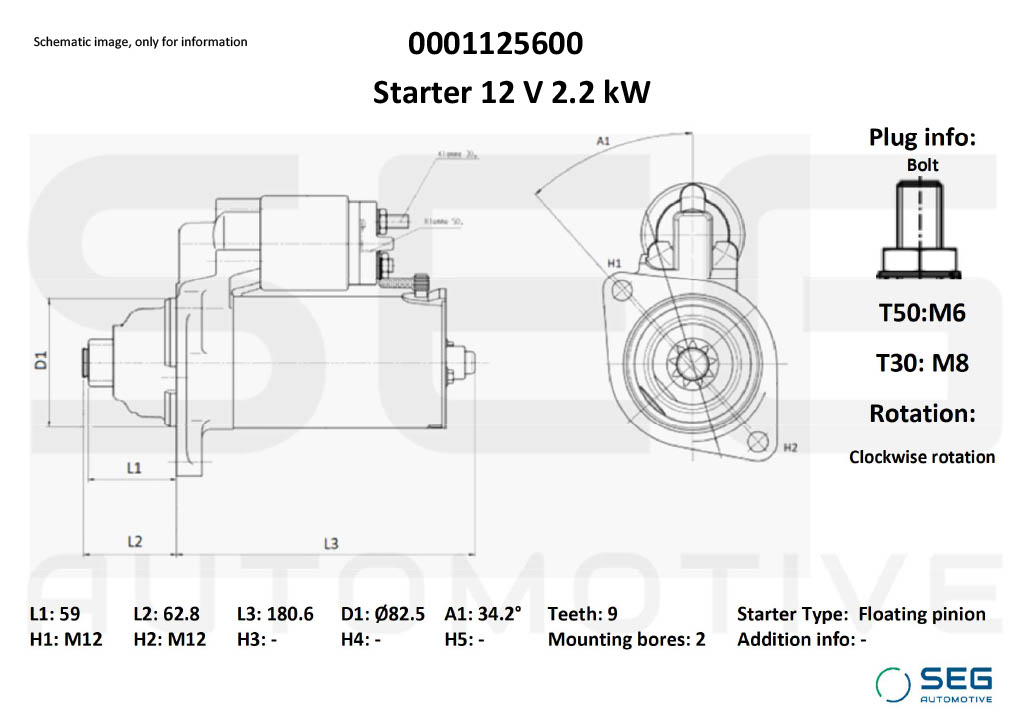 Démarreur SEG Automotive 0001125600