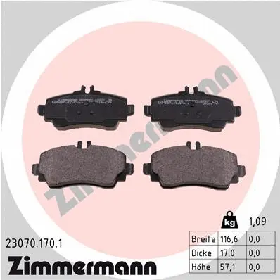 Kit de plaquettes de frein, frein à disque ZIMMERMANN 23070.170.1