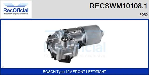 Moteur d'essuie-glace RECOFICIAL RECSWM10108.1