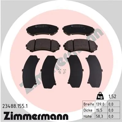 Kit de plaquettes de frein, frein à disque ZIMMERMANN 23488.155.1