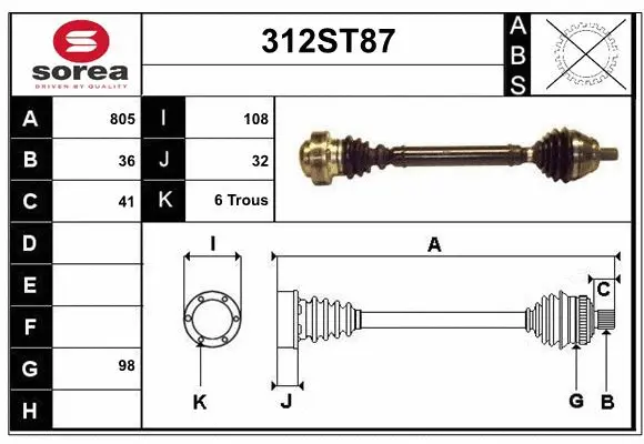 Arbre de transmission STARTCAR 312ST87