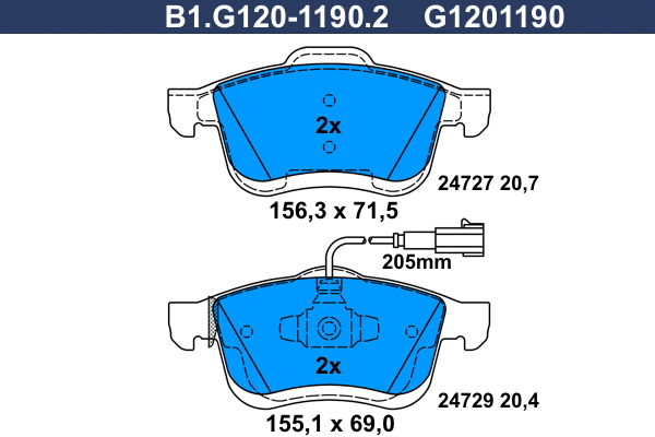 Kit de plaquettes de frein, frein à disque GALFER B1.G120-1190.2