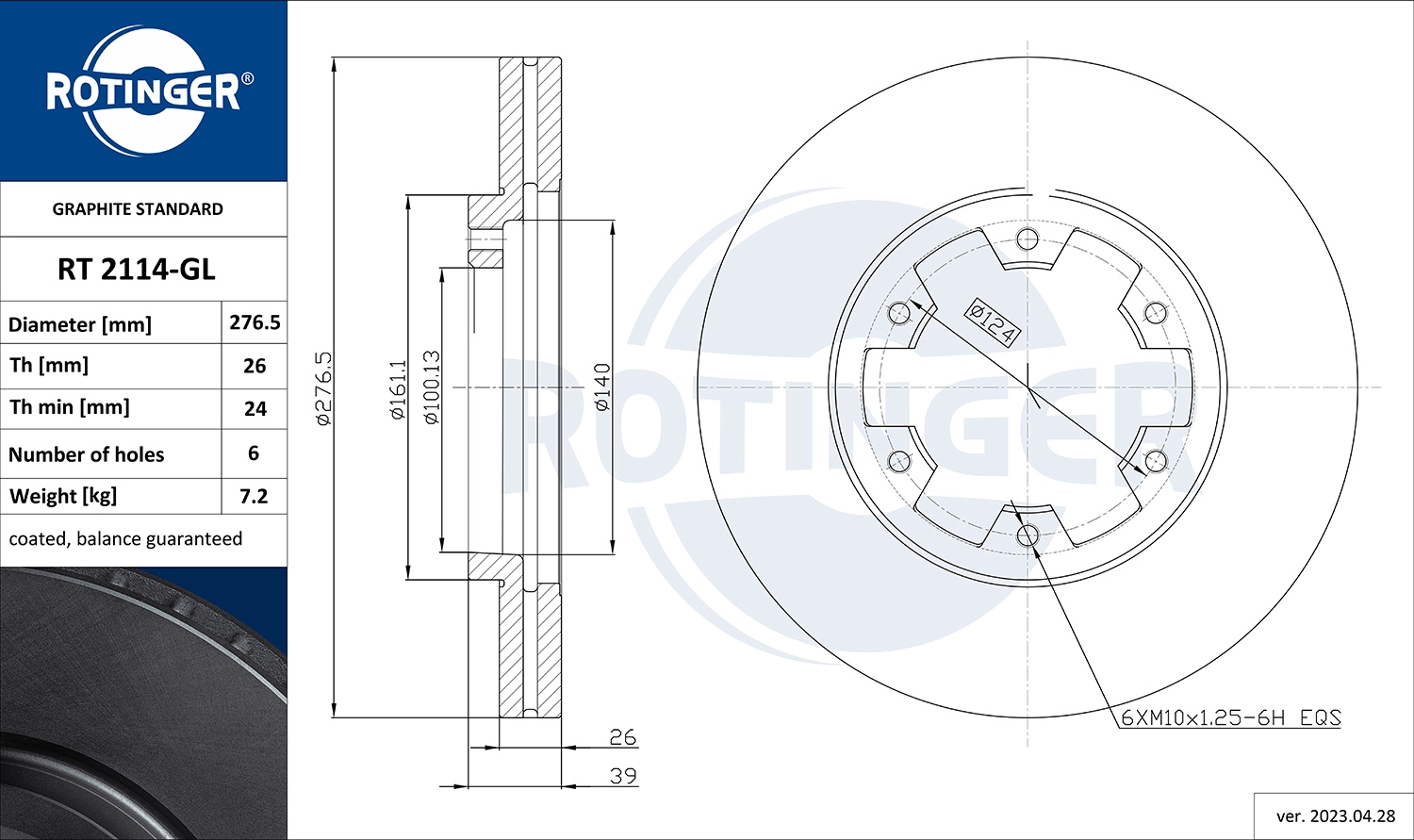 Disque de frein ROTINGER RT 2114-GL