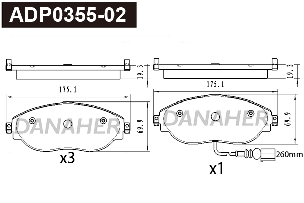 Kit de plaquettes de frein, frein à disque DANAHER ADP0355-02