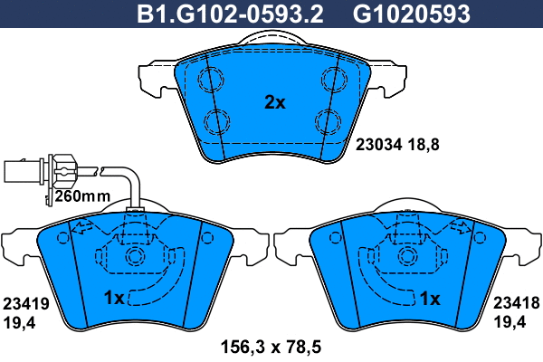 Kit de plaquettes de frein, frein à disque GALFER B1.G102-0593.2