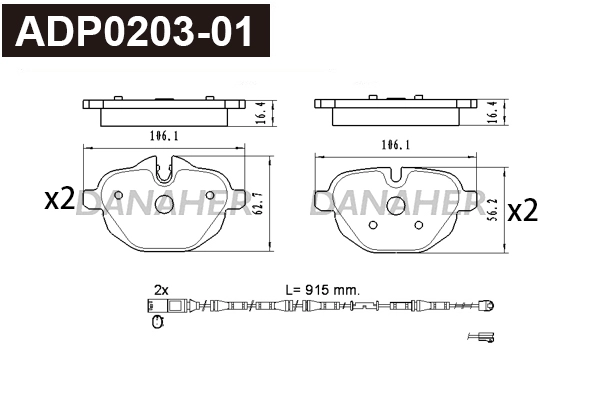 Kit de plaquettes de frein, frein à disque DANAHER ADP0203-01