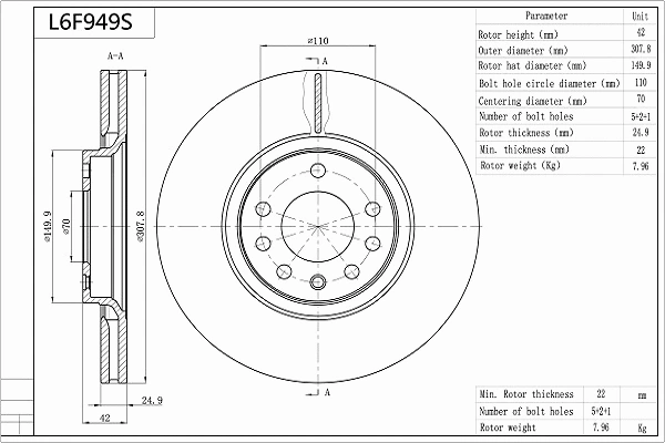 Disque de frein AISIN L6F949S