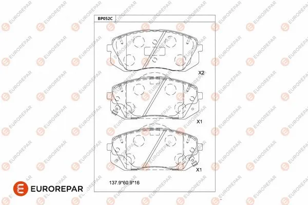 Kit de plaquettes de frein, frein à disque EUROREPAR 1681211780