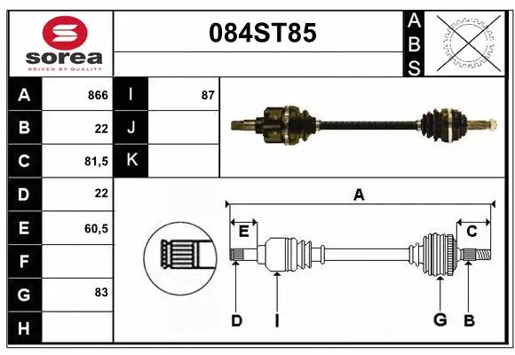 Arbre de transmission STARTCAR 084ST85