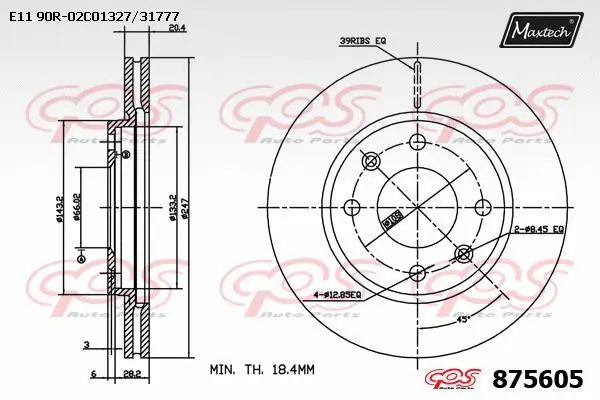 Disque de frein MAXTECH 875605