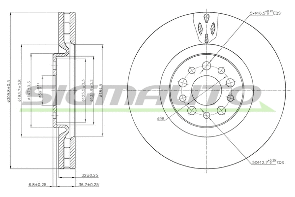 Disque de frein SIGMAUTO DBB180V