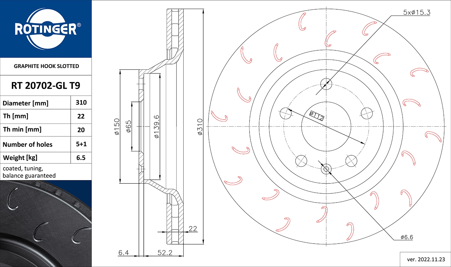 Disque de frein ROTINGER RT 20702-GL T9