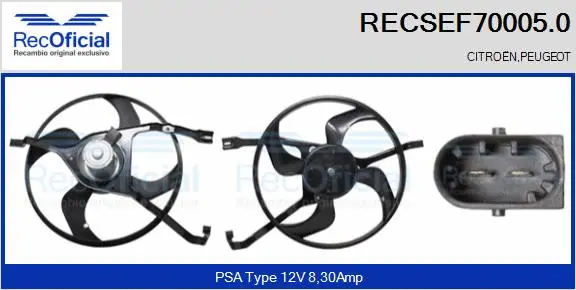 Moteur électrique, ventilateur pour radiateurs RECOFICIAL RECSEF70005.0