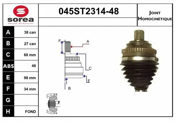 Jeu de joints, arbre de transmission STARTCAR 045ST2314-48