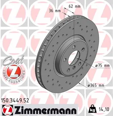 Disque de frein ZIMMERMANN 150.3449.52