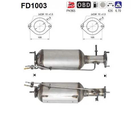 Filtre à particules / à suie, échappement AS FD1003