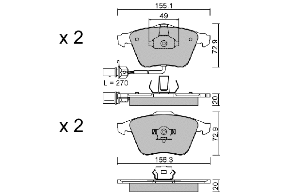 Kit de plaquettes de frein, frein à disque AISIN BPVW-1015